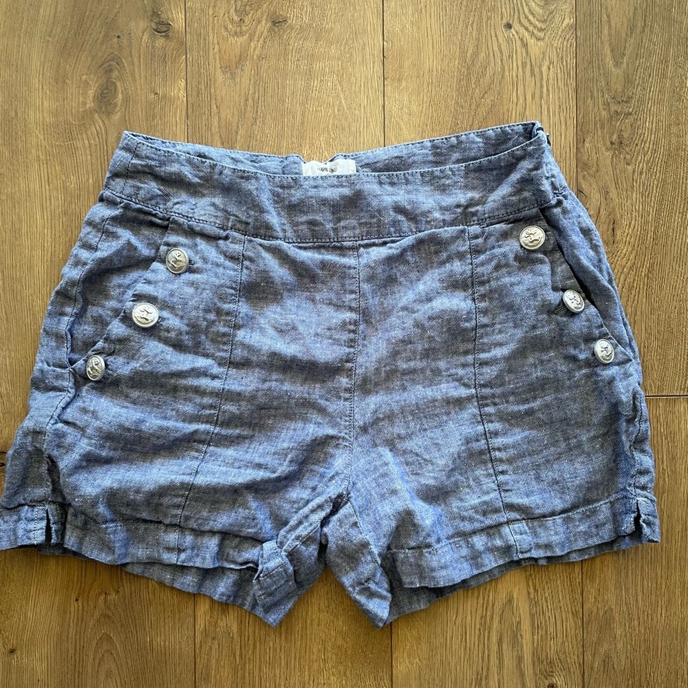 British Khaki Cargo Shorts Light Blue High-Waisted 100% Linen